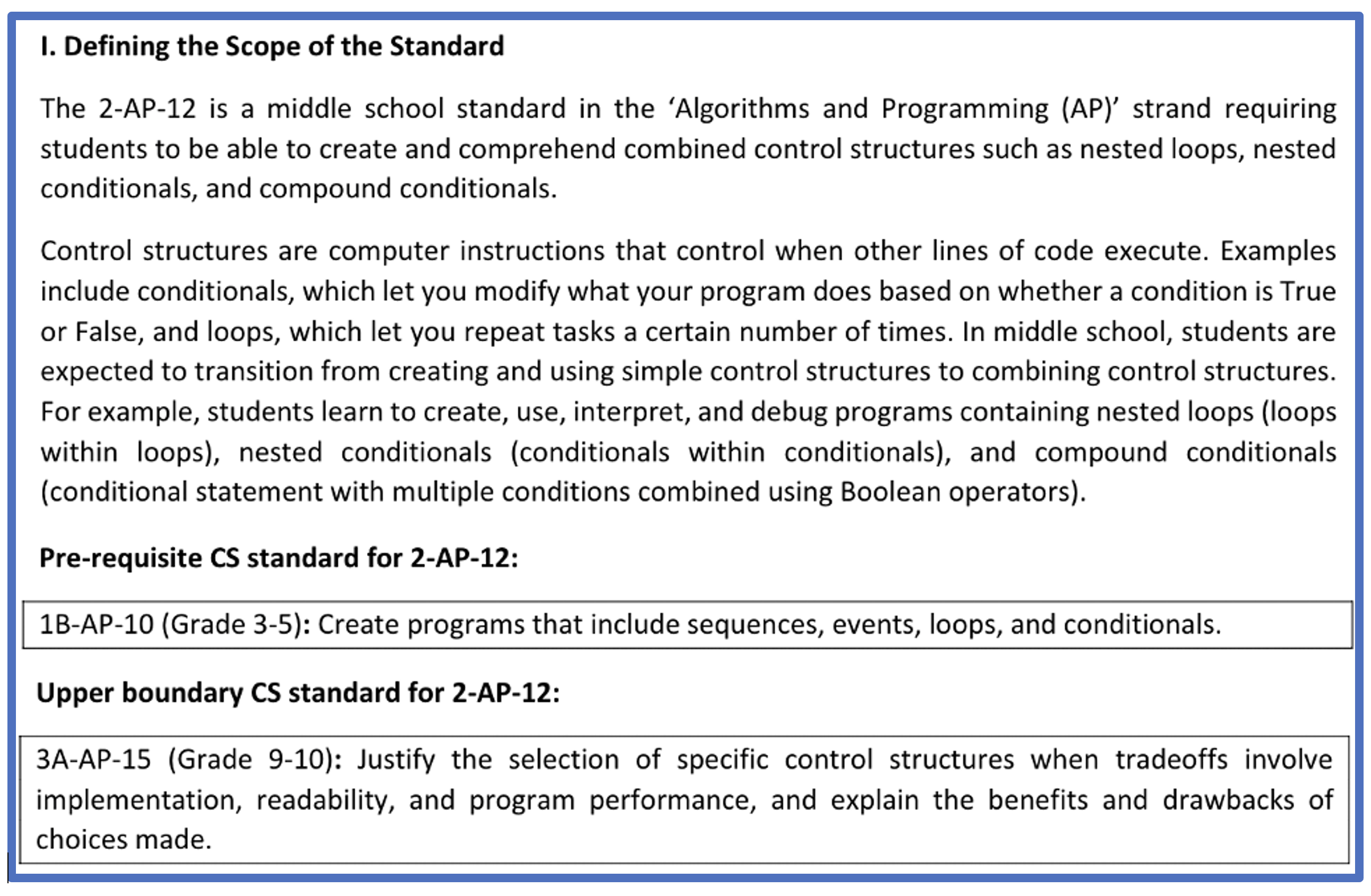 Screenshot of example of how we define the scope of the standard for 2-AP-12 (combined control structures)